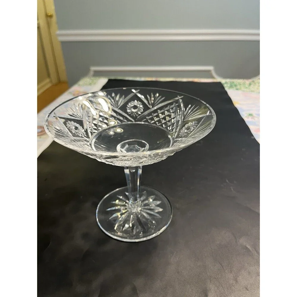 Waterford Crystal Compote Candy Dish Pedestal Vintage Fans Hobstars Crosscuts